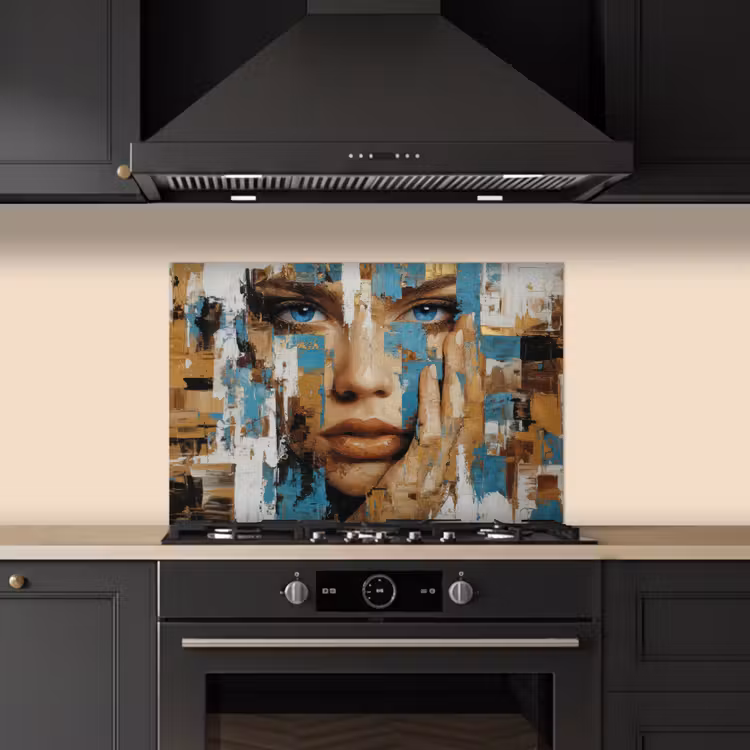 Abstract - Penseelstreken - Blauw - Gezicht keuken achterwand spatscherm klein -sfeer1