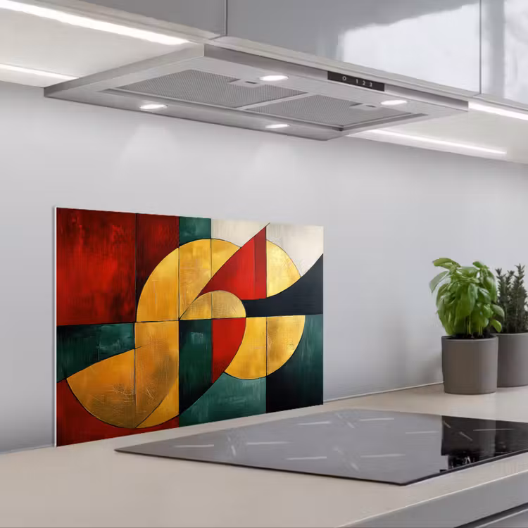 Abstract - Kerst - Goud - Rood - Groen keuken achterwand spatscherm klein -3d_schuin