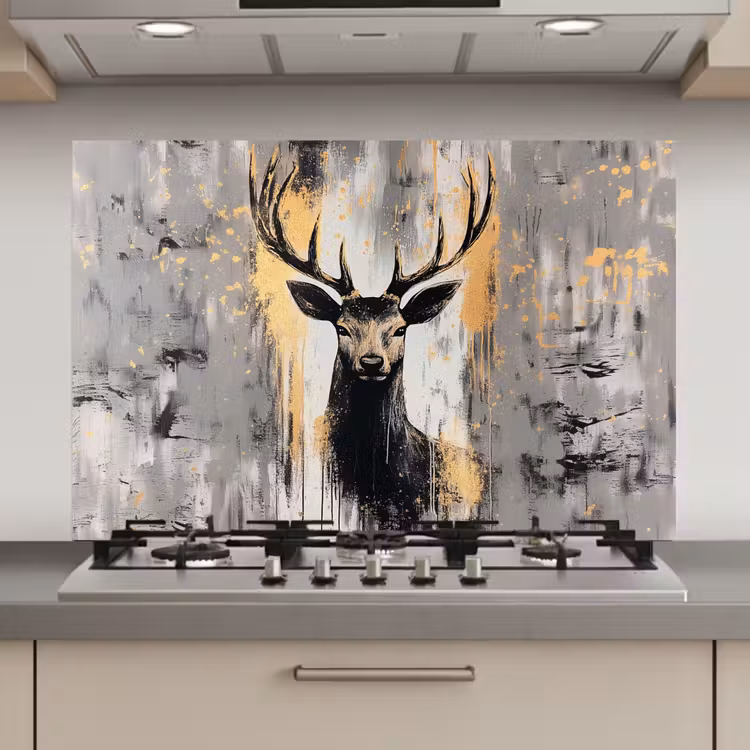 Abstract - Hert - Gewei - Goud keuken achterwand spatscherm klein -3d_website