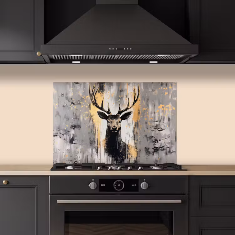 Abstract - Hert - Gewei - Goud keuken achterwand spatscherm klein -sfeer1