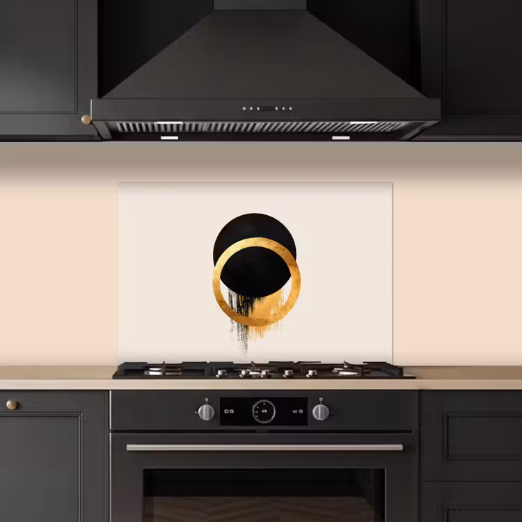 Abstract ontwerp - Zwarte cirkel - Verfvlekken keuken achterwand spatscherm klein -sfeer1