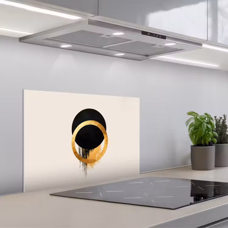 Abstract ontwerp - Zwarte cirkel - Verfvlekken keuken achterwand spatscherm klein -3d_schuin