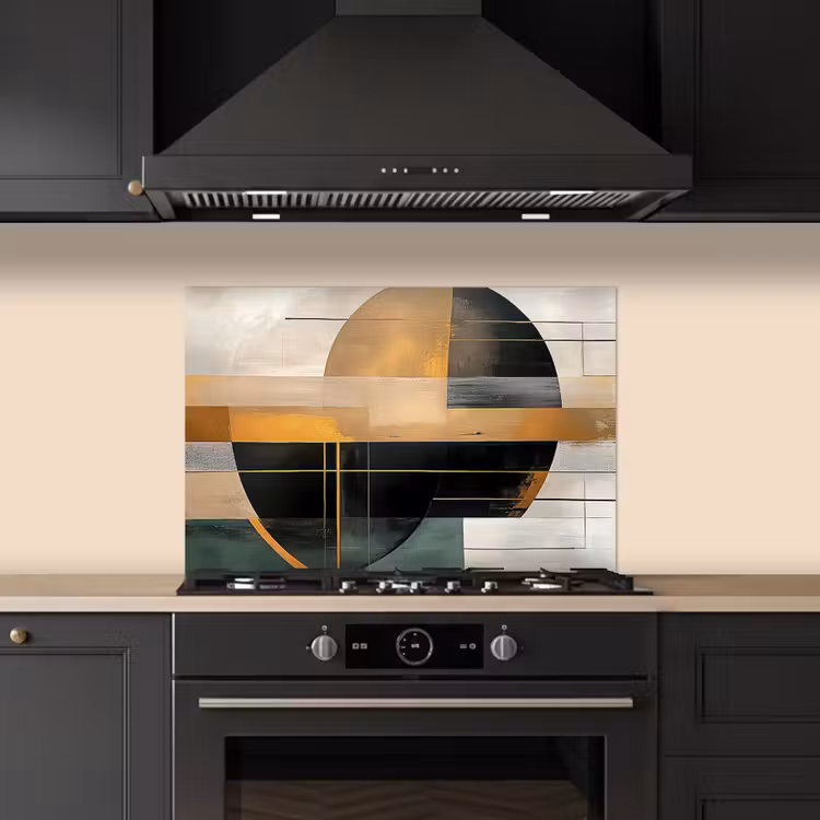 Abstract - Goud - Brons - Groen - Vormen - Modern keuken achterwand spatscherm klein -sfeer1