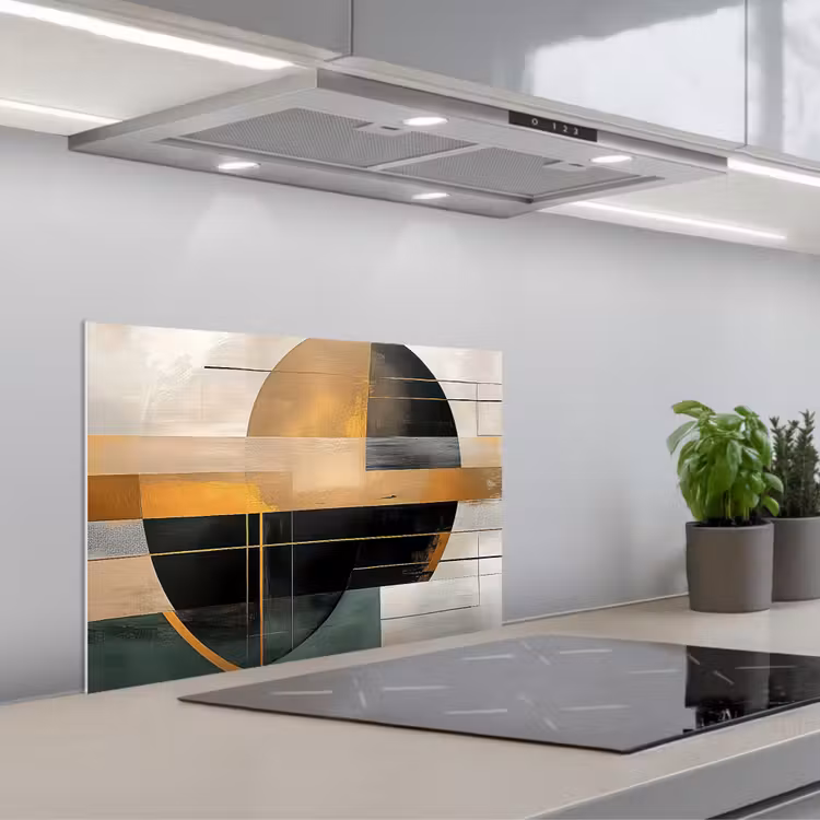 Abstract - Goud - Brons - Groen - Vormen - Modern keuken achterwand spatscherm klein -3d_schuin