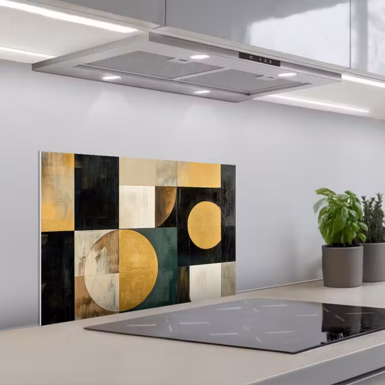 Abstract - Goud - Brons - Vormen - Geometrisch keuken achterwand spatscherm klein -3d_schuin