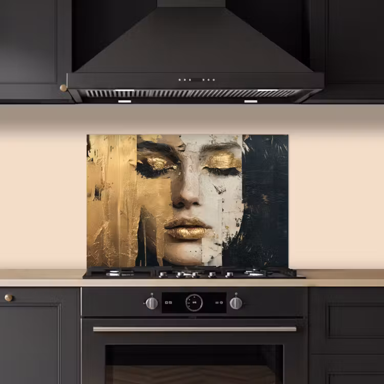 Abstract - Goud - Gezicht - Lippen keuken achterwand spatscherm klein -sfeer1