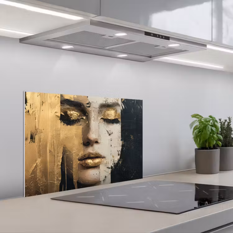 Abstract - Goud - Gezicht - Lippen keuken achterwand spatscherm klein -3d_schuin