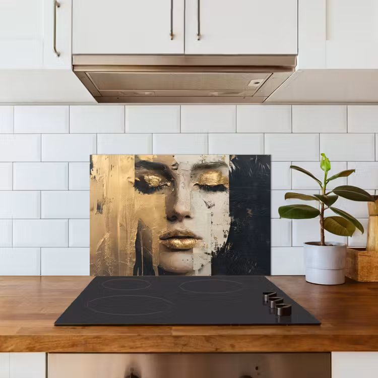 Abstract - Goud - Gezicht - Lippen keuken achterwand spatscherm klein -sfeer2