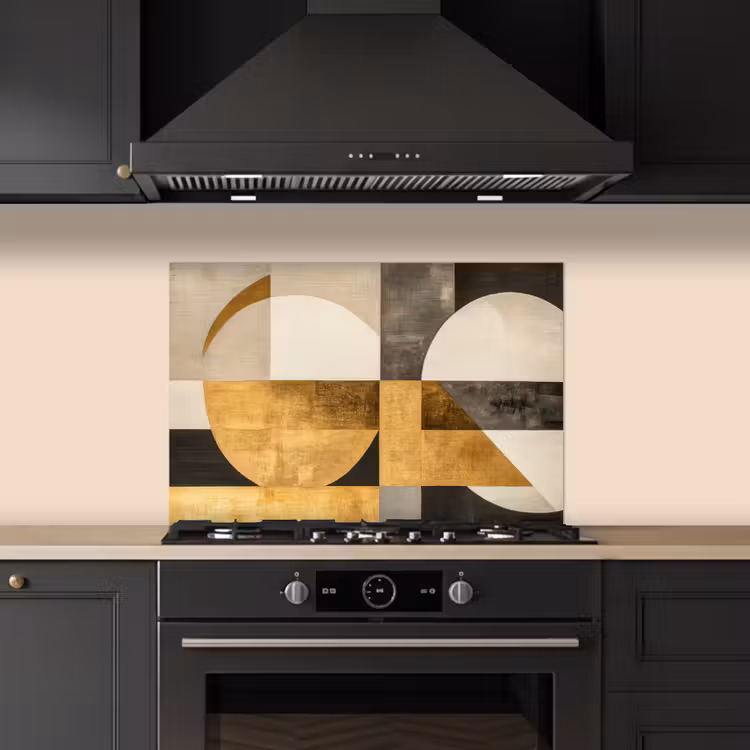Abstract - Goud - Grijs - Vormen - Geometrisch keuken achterwand spatscherm klein -sfeer1