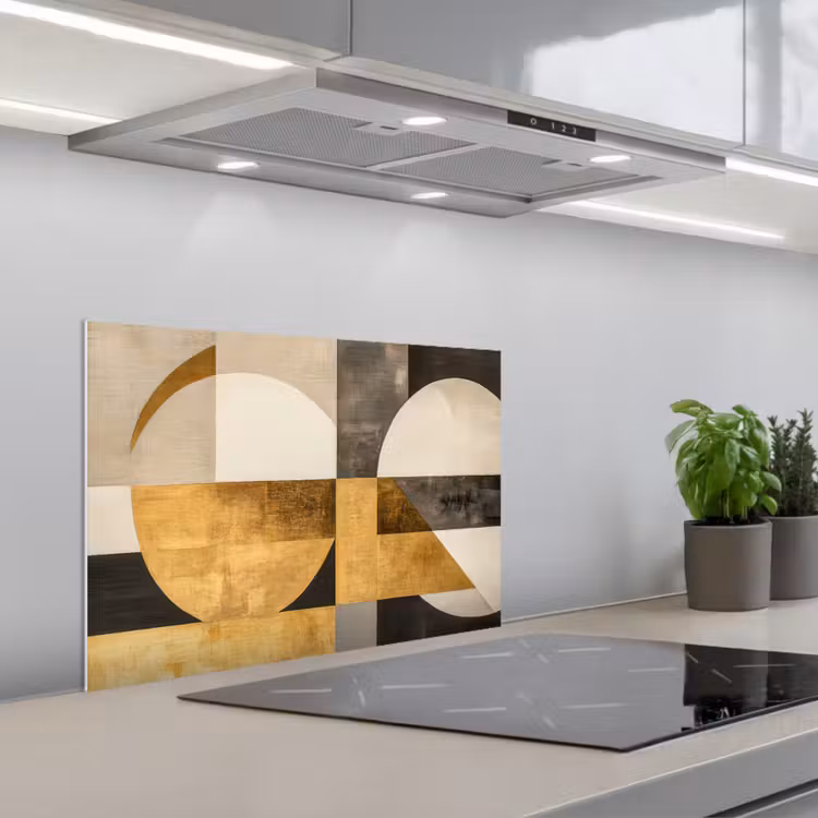 Abstract - Goud - Grijs - Vormen - Geometrisch keuken achterwand spatscherm klein -3d_schuin