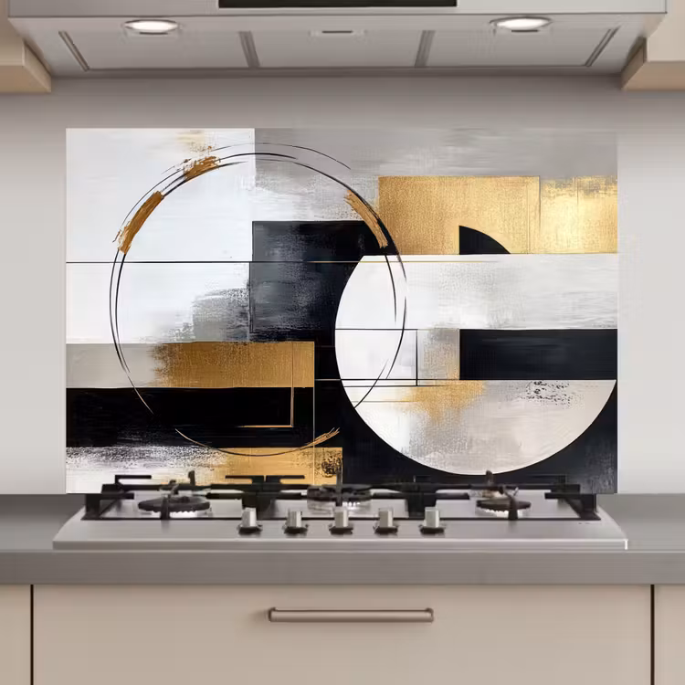 Abstract - Goud - Zilver - Vormen - Aesthetic keuken achterwand spatscherm klein -3d_website