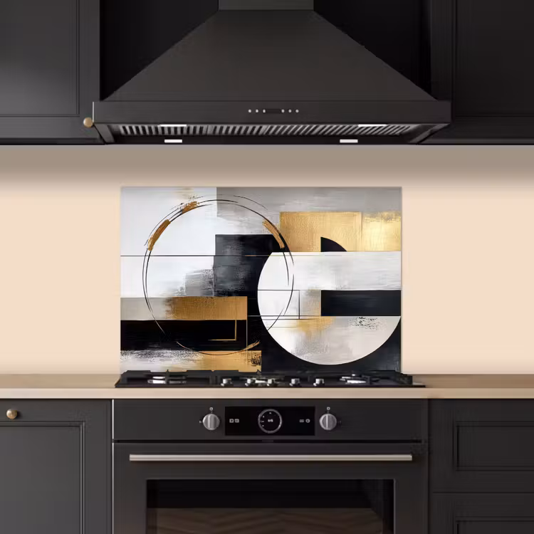 Abstract - Goud - Zilver - Vormen - Aesthetic keuken achterwand spatscherm klein -sfeer1