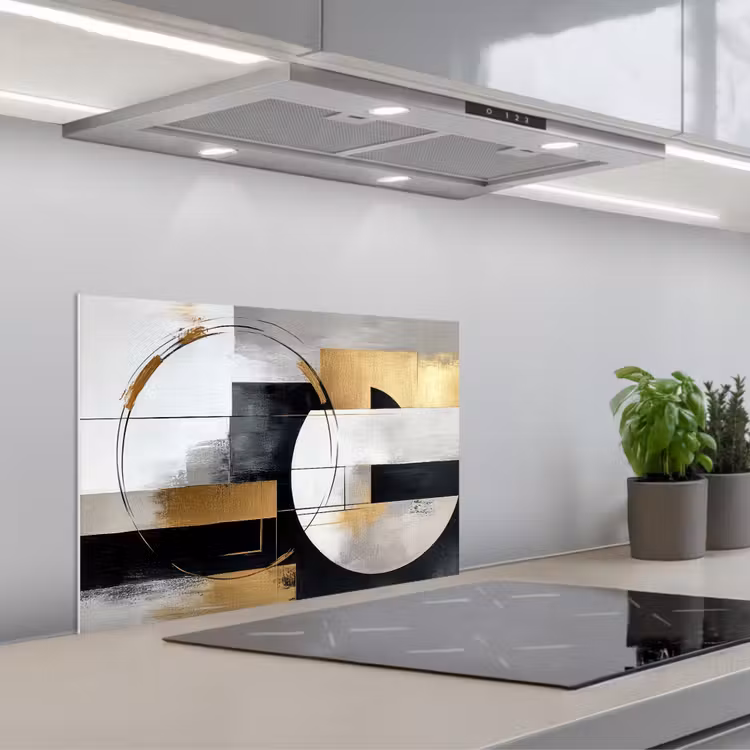 Abstract - Goud - Zilver - Vormen - Aesthetic keuken achterwand spatscherm klein -3d_schuin