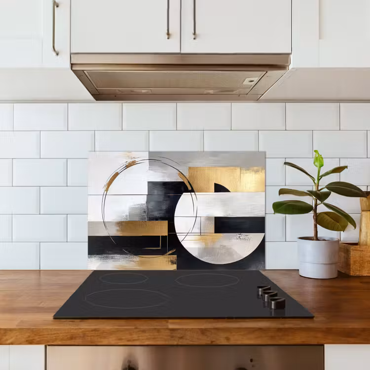 Abstract - Goud - Zilver - Vormen - Aesthetic keuken achterwand spatscherm klein -sfeer2