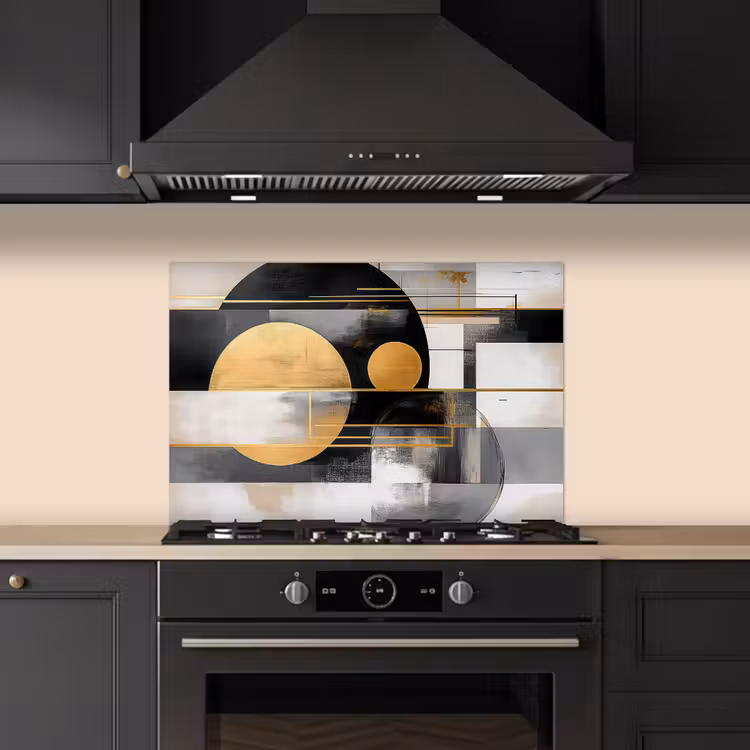 Abstract - Goud - Zilver - Vormen - Aesthetic - Modern keuken achterwand spatscherm klein -sfeer1