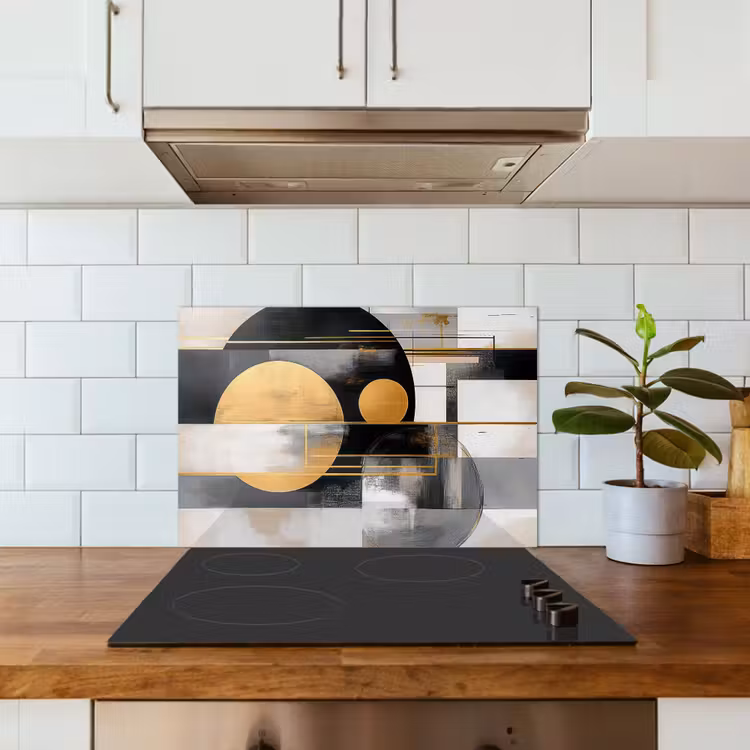 Abstract - Goud - Zilver - Vormen - Aesthetic - Modern keuken achterwand spatscherm klein -sfeer2