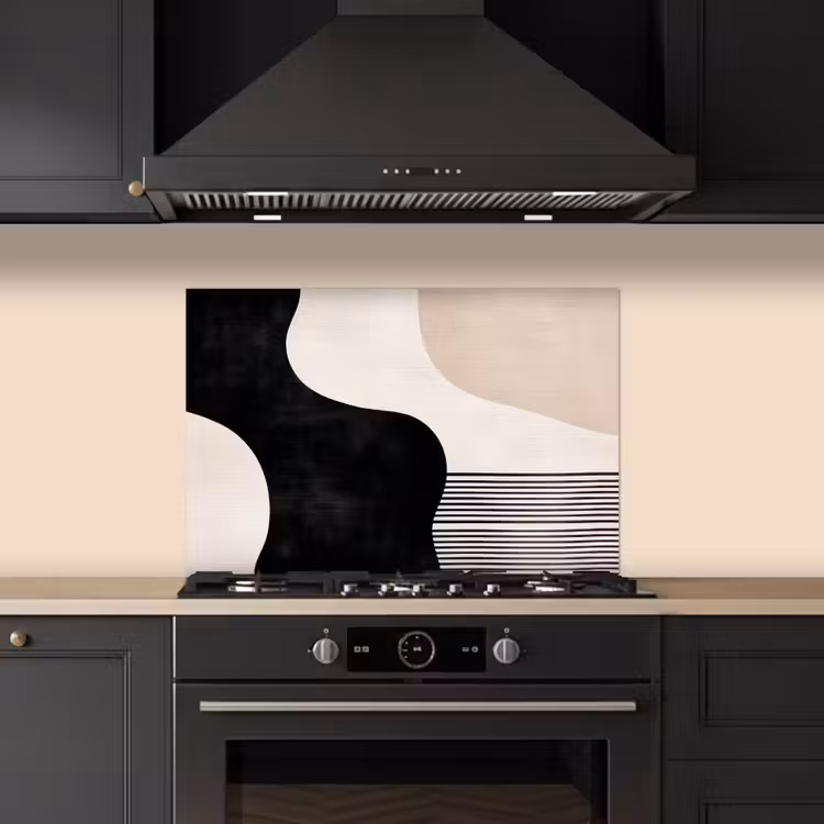 Abstract - Japandi - Beige - Modern keuken achterwand spatscherm klein -sfeer1