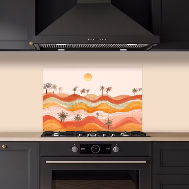 Abstract landschap - Palmbomen - Kleurrijk keuken achterwand spatscherm klein -sfeer1