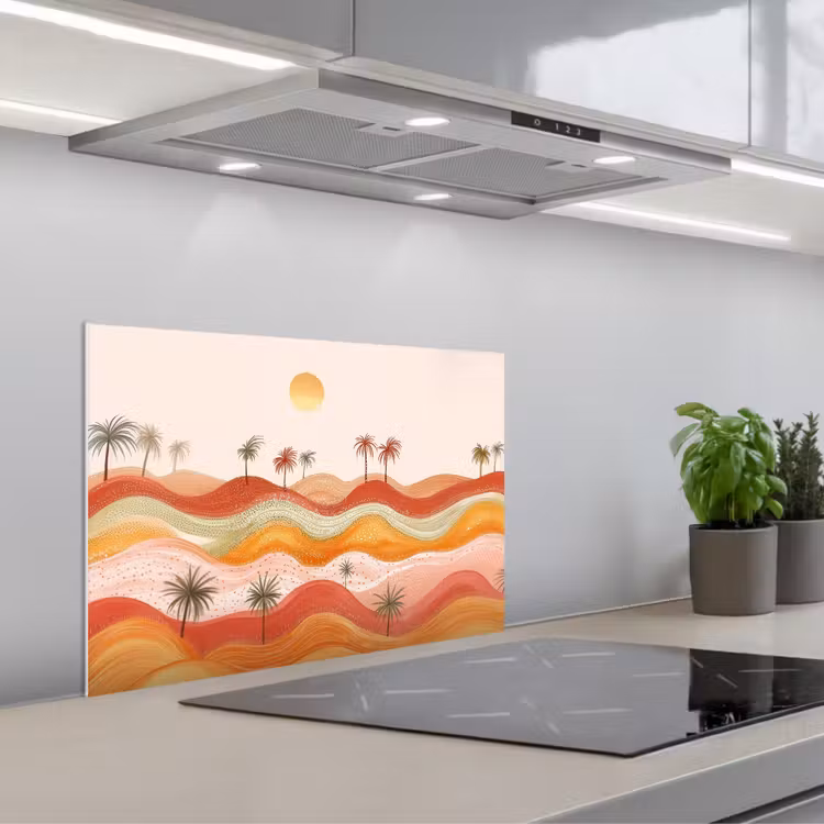 Abstract landschap - Palmbomen - Kleurrijk keuken achterwand spatscherm klein -3d_schuin