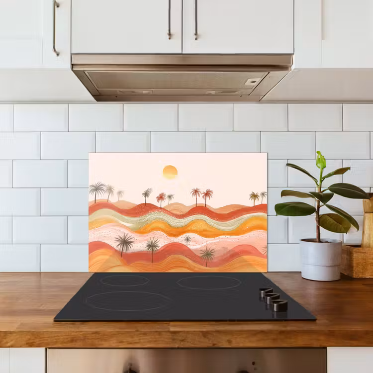 Abstract landschap - Palmbomen - Kleurrijk keuken achterwand spatscherm klein -sfeer2