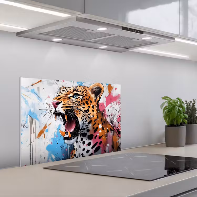 Abstract - Luipaard - Kleurrijk keuken achterwand spatscherm klein -3d_schuin