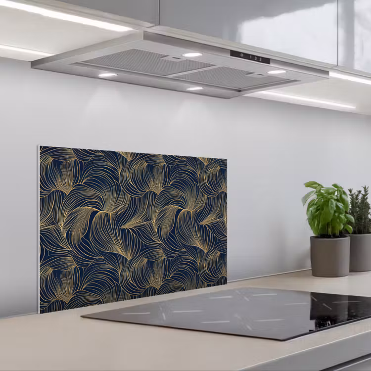 Abstract - Lijnen - Blauw - Goud keuken achterwand spatscherm klein 900 -3d_schuin