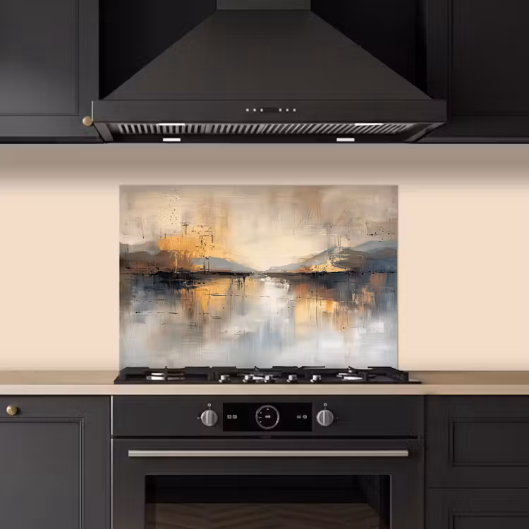 Abstract - Modern - Beige - Aesthetic - Goud keuken achterwand spatscherm klein -sfeer1