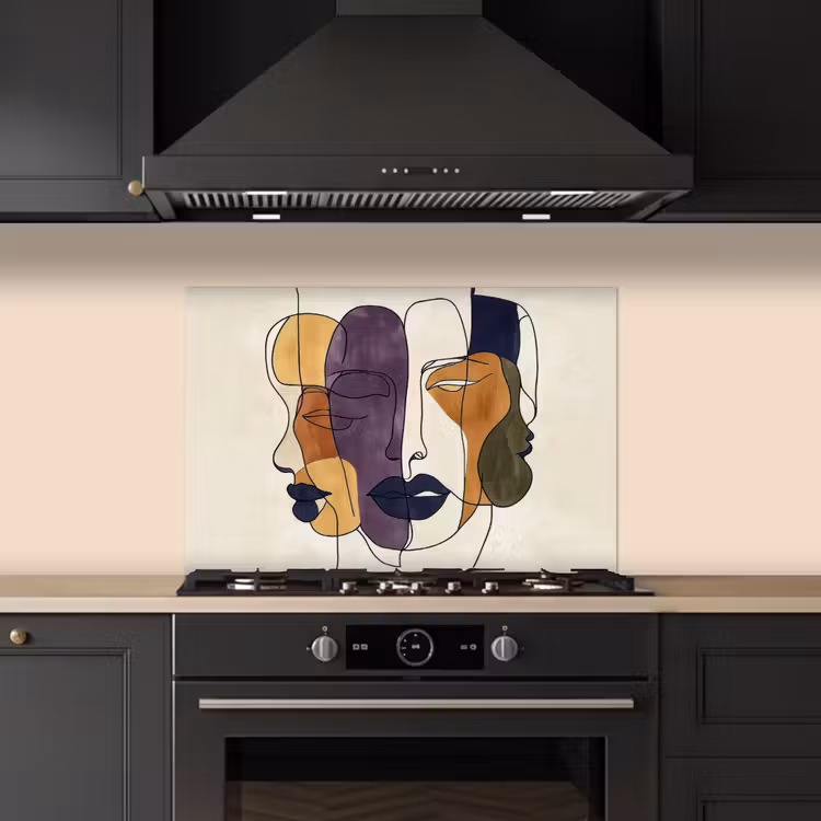 Abstract - Overlappende gezichten - Paars - Donkergroen keuken achterwand spatscherm klein -sfeer1
