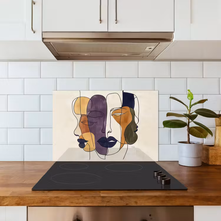 Abstract - Overlappende gezichten - Paars - Donkergroen keuken achterwand spatscherm klein -sfeer2