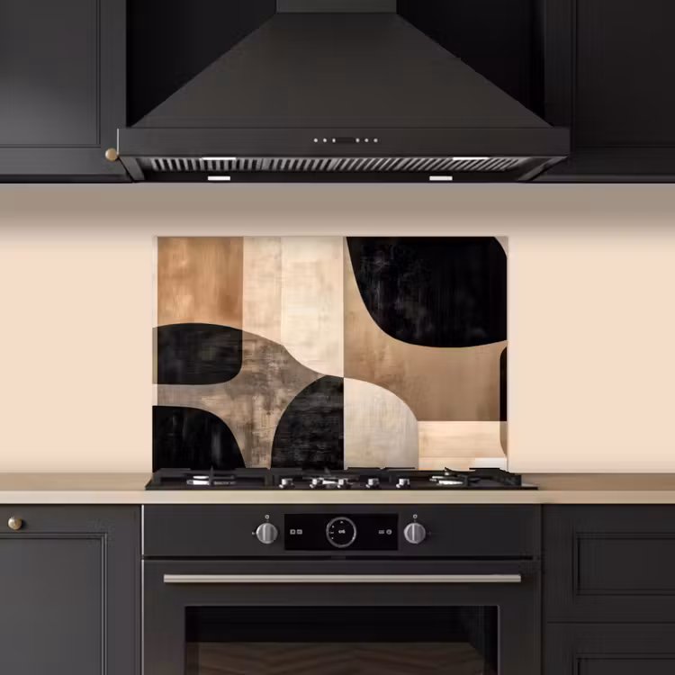 Abstract - Vlakken - Zwart - Rond keuken achterwand spatscherm klein -sfeer1