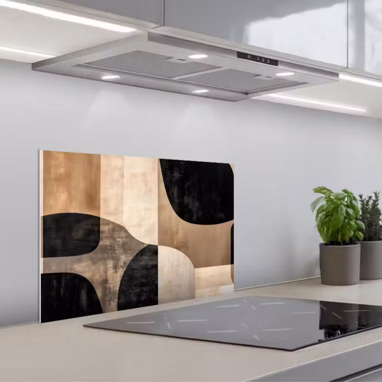 Abstract - Vlakken - Zwart - Rond keuken achterwand spatscherm klein -3d_schuin