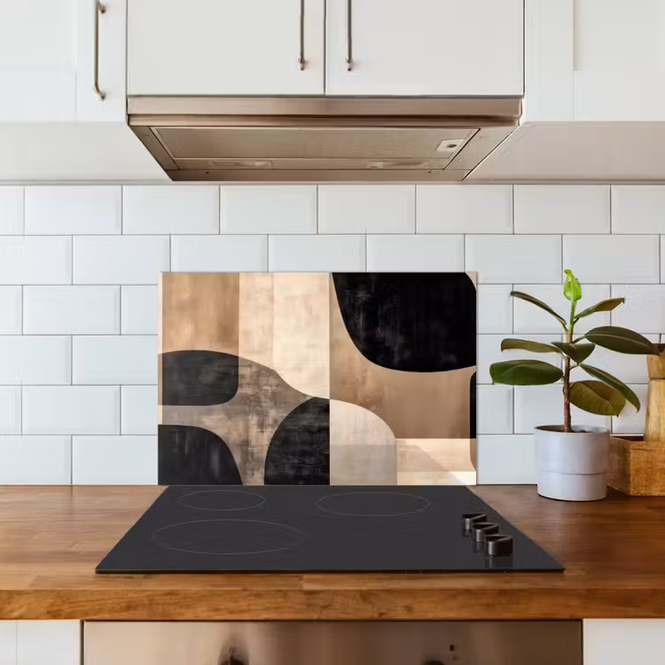 Abstract - Vlakken - Zwart - Rond keuken achterwand spatscherm klein -sfeer2