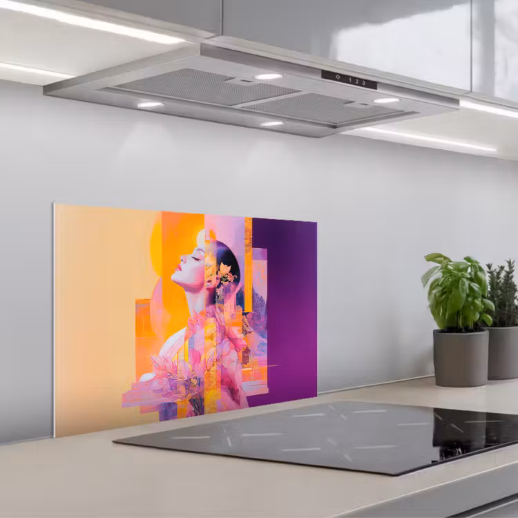 Abstract - Portret - Vrouw - Kleurrijk keuken achterwand spatscherm klein -3d_schuin