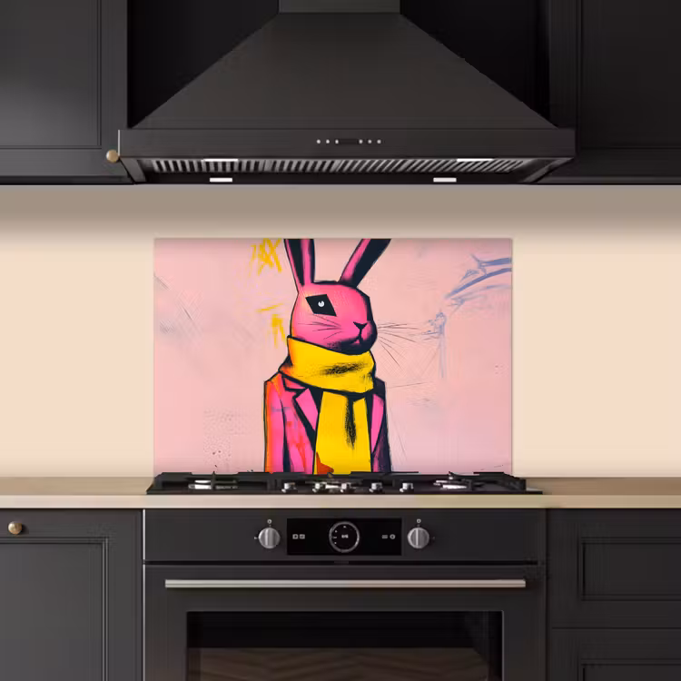 Abstract - Konijn - Sjaal - Geel keuken achterwand spatscherm klein -sfeer1