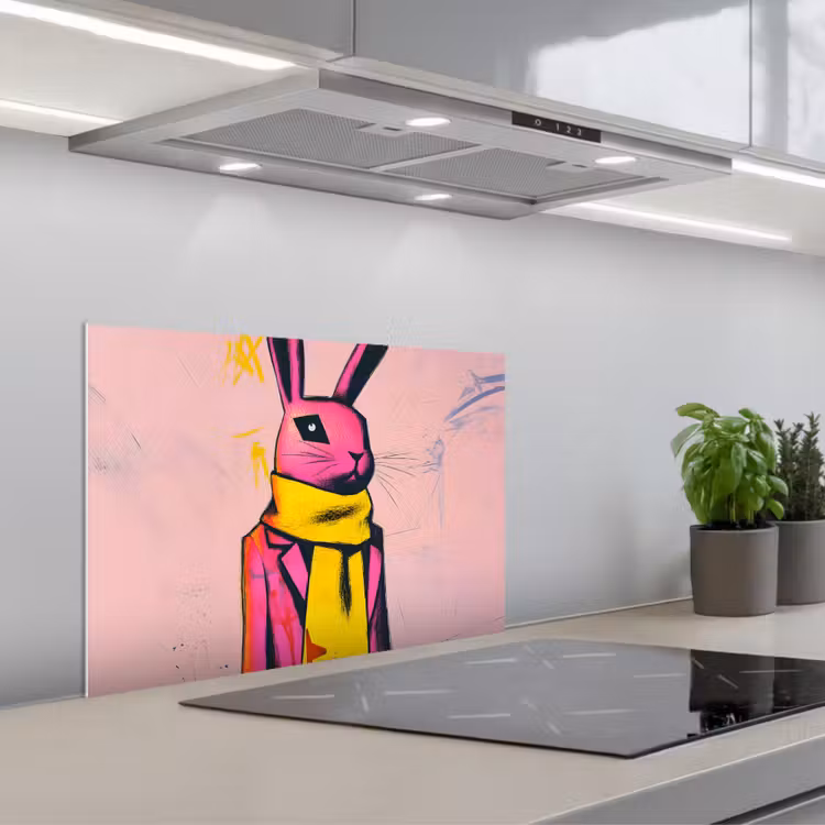 Abstract - Konijn - Sjaal - Geel keuken achterwand spatscherm klein -3d_schuin