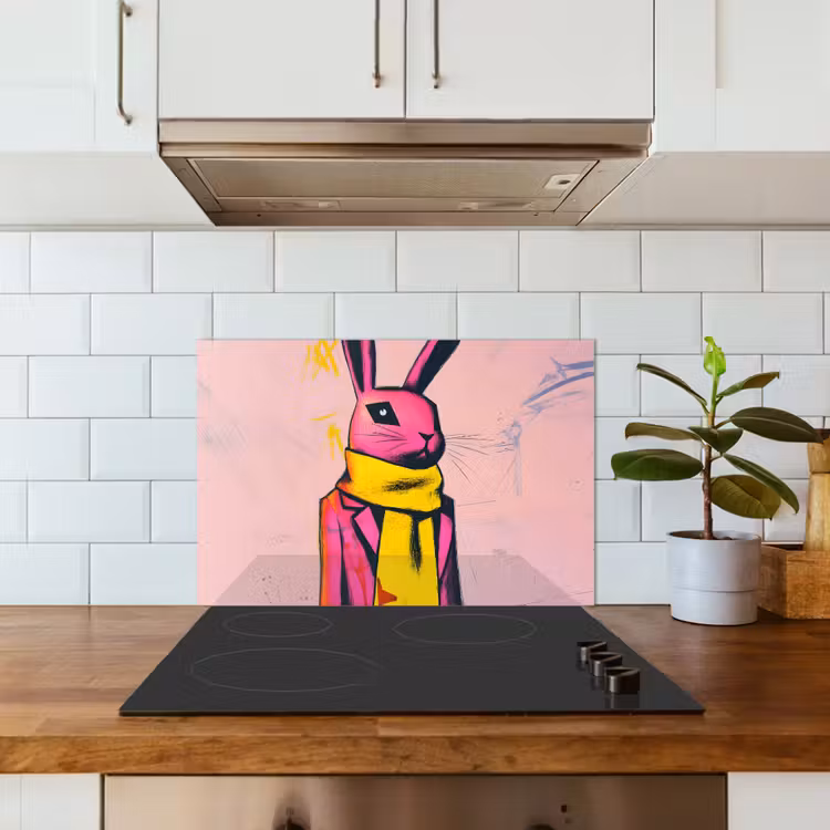 Abstract - Konijn - Sjaal - Geel keuken achterwand spatscherm klein -sfeer2