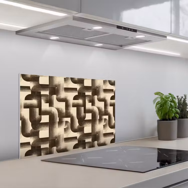 Abstract - Retro - Zwart keuken achterwand spatscherm klein 900 -3d_schuin
