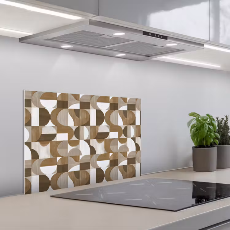 Abstract - Retro - Bruin keuken achterwand spatscherm klein 900 -3d_schuin