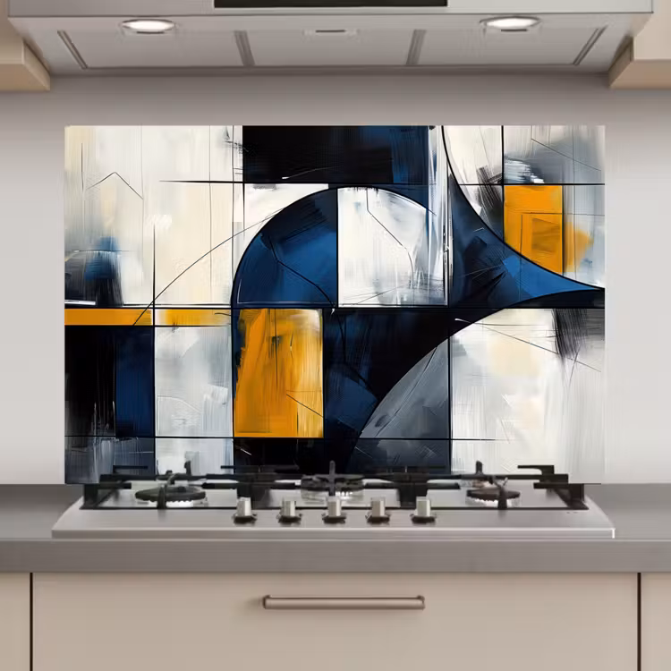 Abstract - Vormen - Goud - Blauw - Geometrisch keuken achterwand spatscherm klein -3d_website