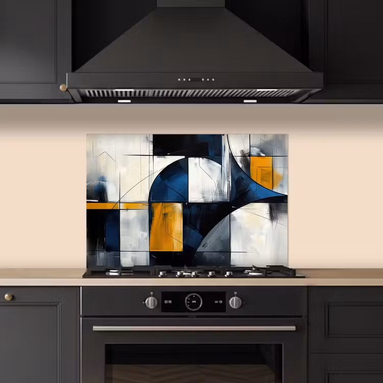 Abstract - Vormen - Goud - Blauw - Geometrisch keuken achterwand spatscherm klein -sfeer1