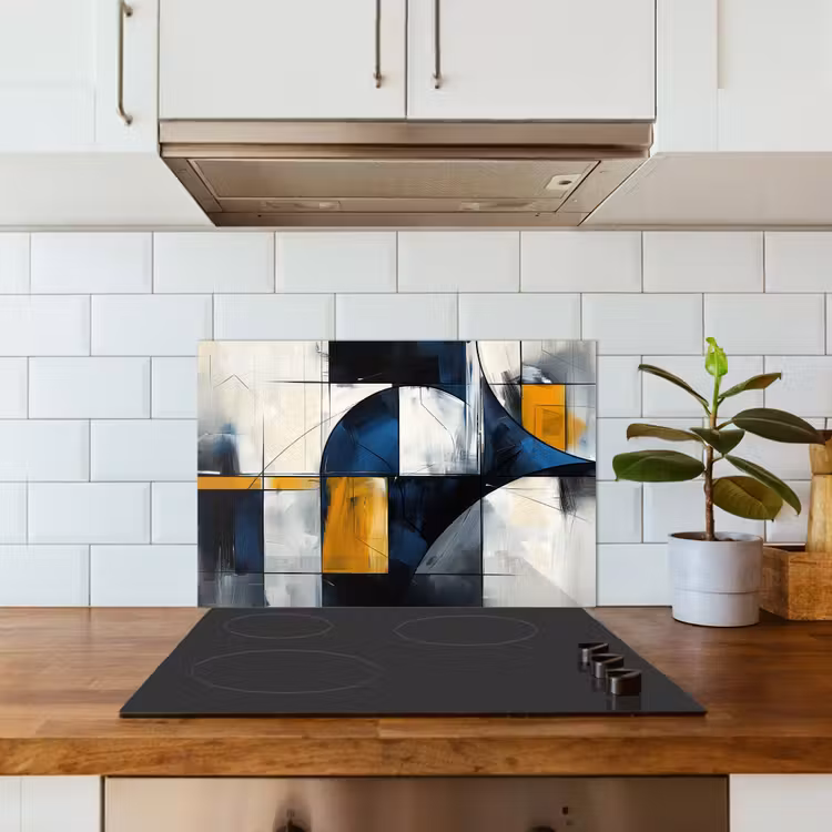 Abstract - Vormen - Goud - Blauw - Geometrisch keuken achterwand spatscherm klein -sfeer2