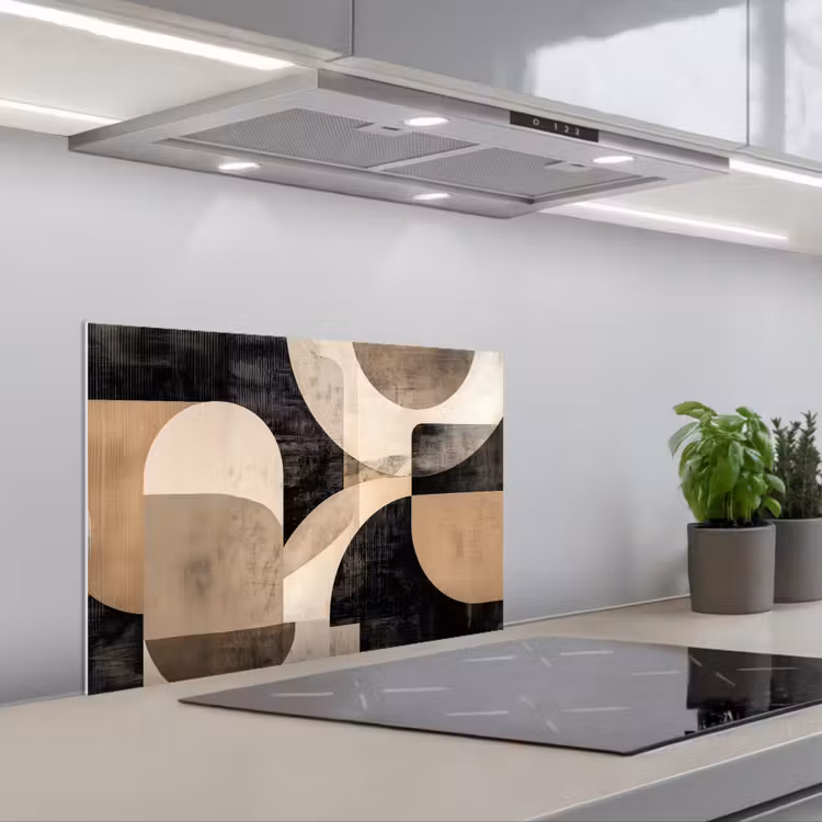 Abstract - Vormen - Modern - Beige keuken achterwand spatscherm klein -3d_schuin
