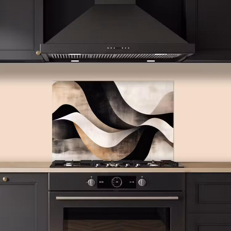 Abstract - Golven - Zwart - Verweerd keuken achterwand spatscherm klein -sfeer1