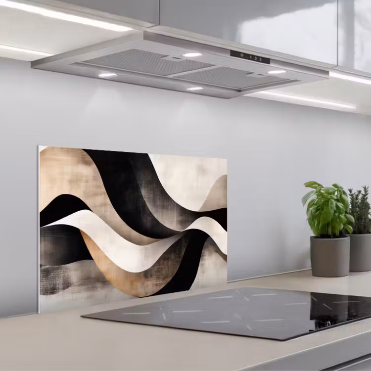 Abstract - Golven - Zwart - Verweerd keuken achterwand spatscherm klein -3d_schuin