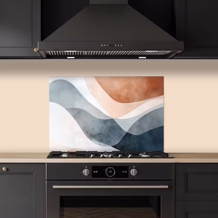 Abstract - Golven - Blauw keuken achterwand spatscherm klein -sfeer1
