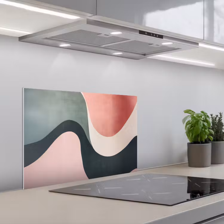 Abstract - Golven - Sierlijk - Roze keuken achterwand spatscherm klein -3d_schuin