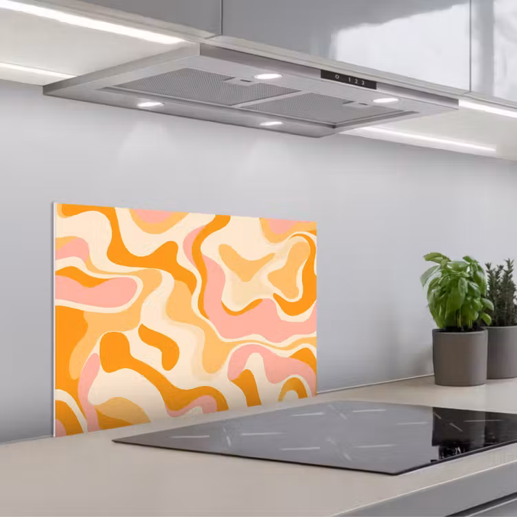 Abstract - Golvend - Oranje keuken achterwand spatscherm klein -3d_schuin