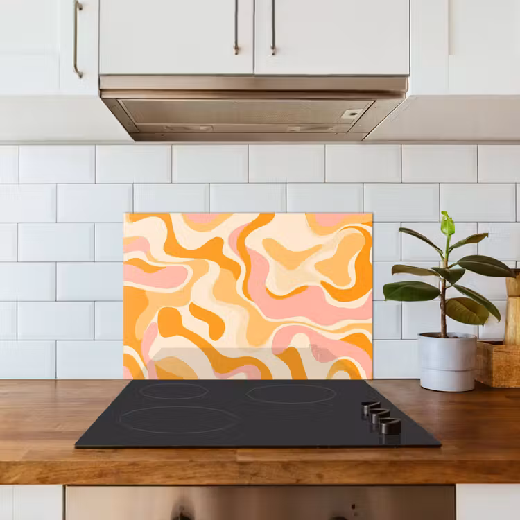Abstract - Golvend - Oranje keuken achterwand spatscherm klein -sfeer2