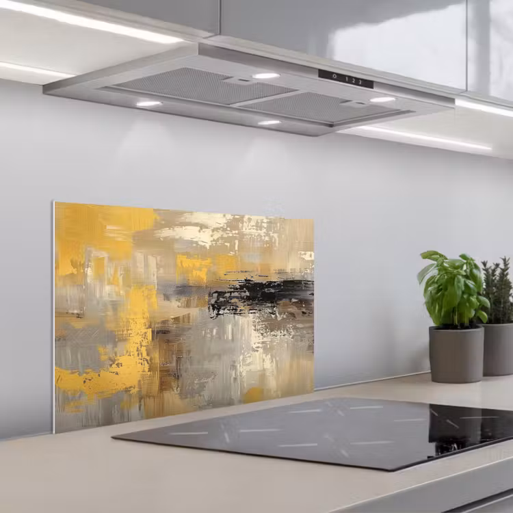 Abstract - Geel - Modern - Beige keuken achterwand spatscherm klein -3d_schuin