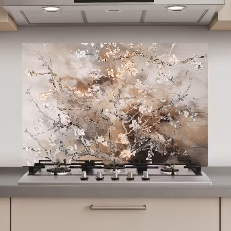 Amandelbloesem - Kunst - Van Gogh - Beige - Abstract keuken achterwand spatscherm klein -3d_website